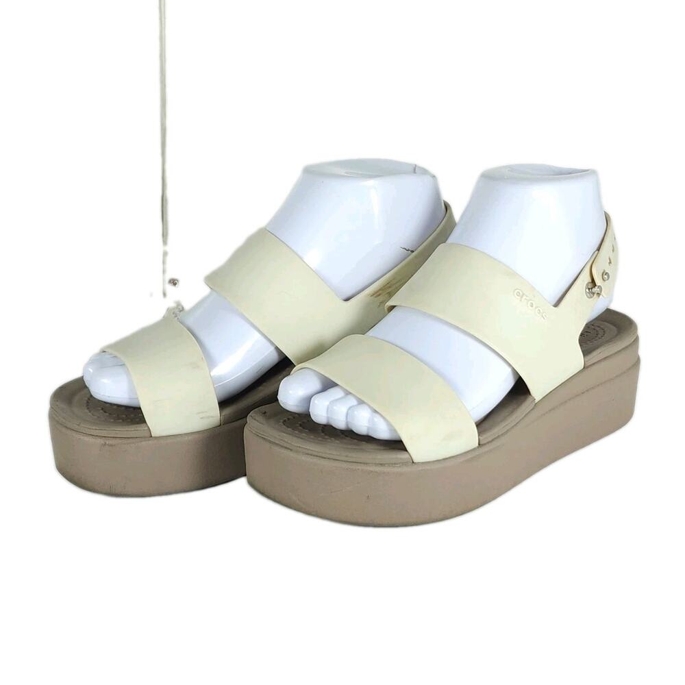 Crocs Women's Brooklyn Low Wedge US6 Beige LiteRide Comfort Platform Sandals